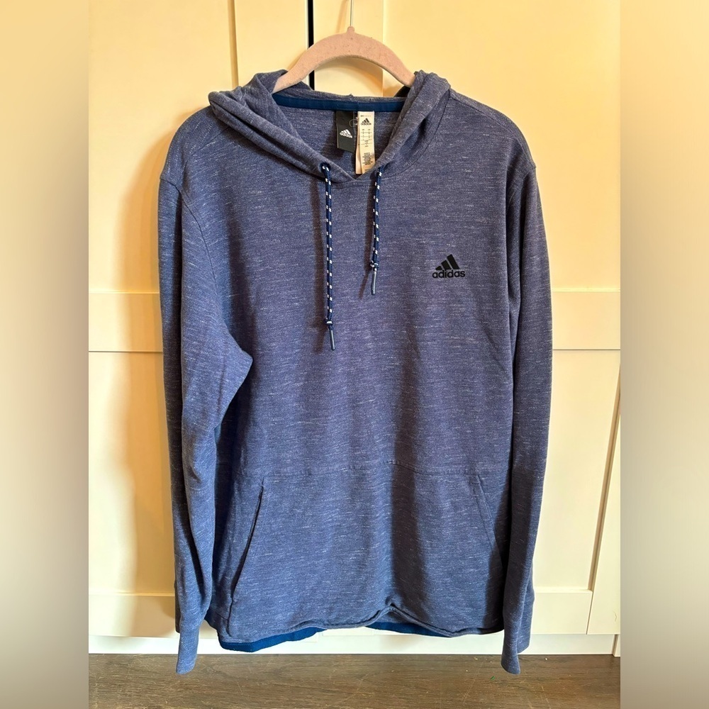 Adidas Logo Mens Hoodie in Blue Size Large